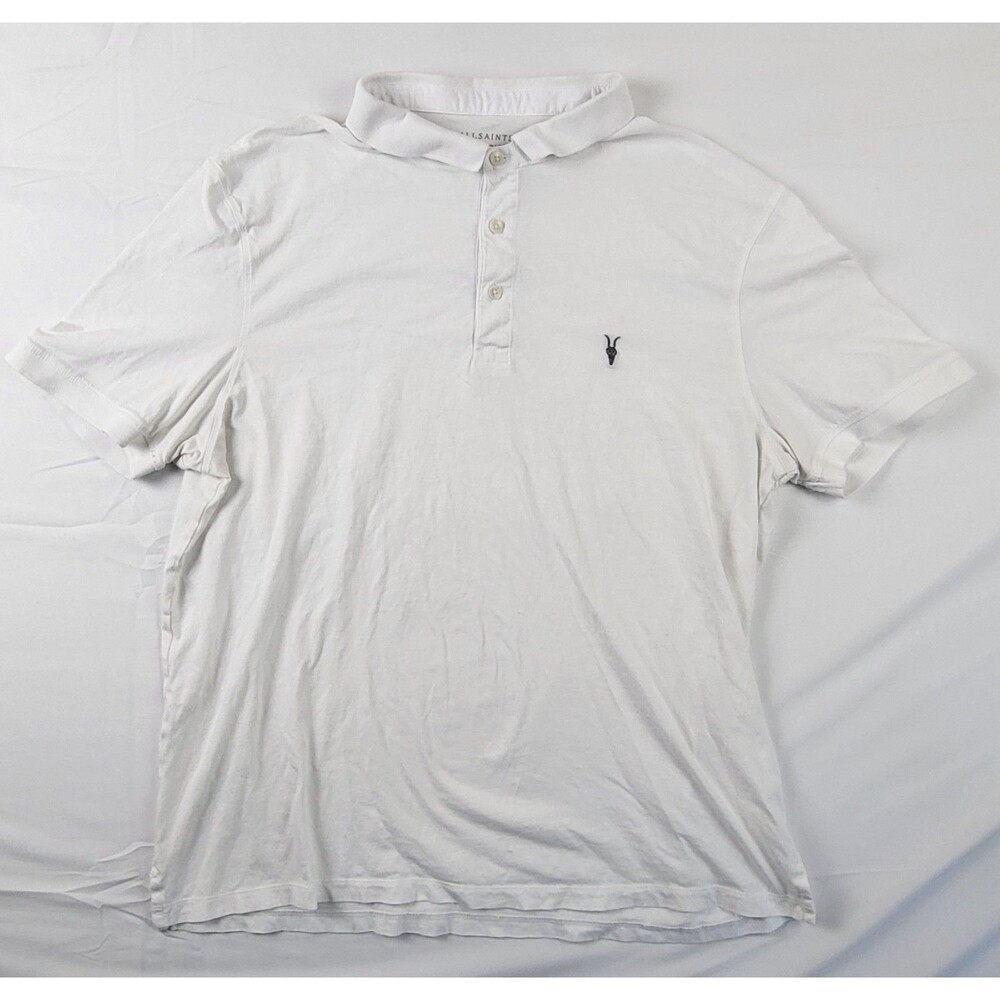 All Saints Polo Shirt Mens XXL White Vidal Slim Fit Preppy